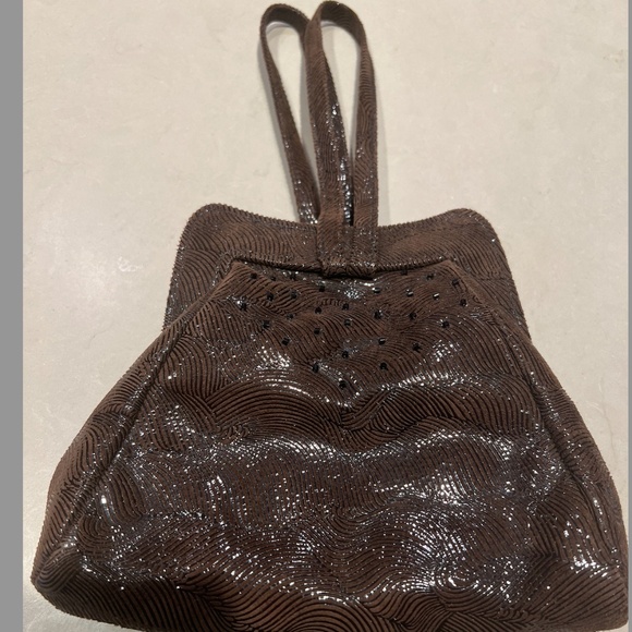 Michelle LaLonde Chocolate Brown/Beaded Leather Evening Bag - Never used - Picture 1 of 5